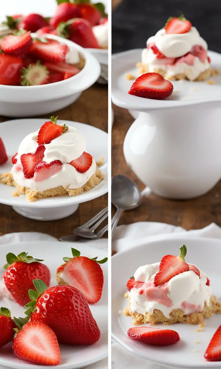 Assembling layers of strawberry shortcake dessert