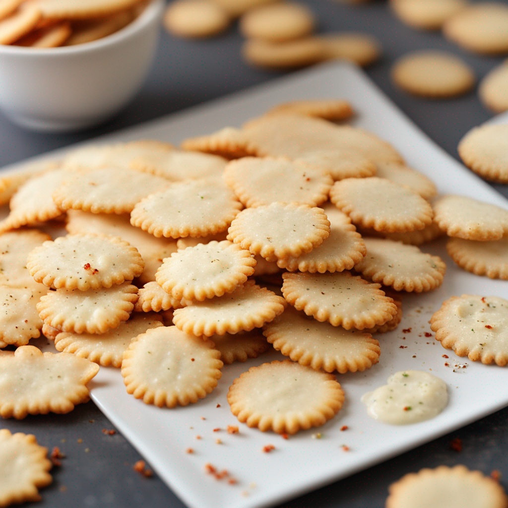 Homemade Spicy Parmesan Ritz Crackers fresh out of the oven.