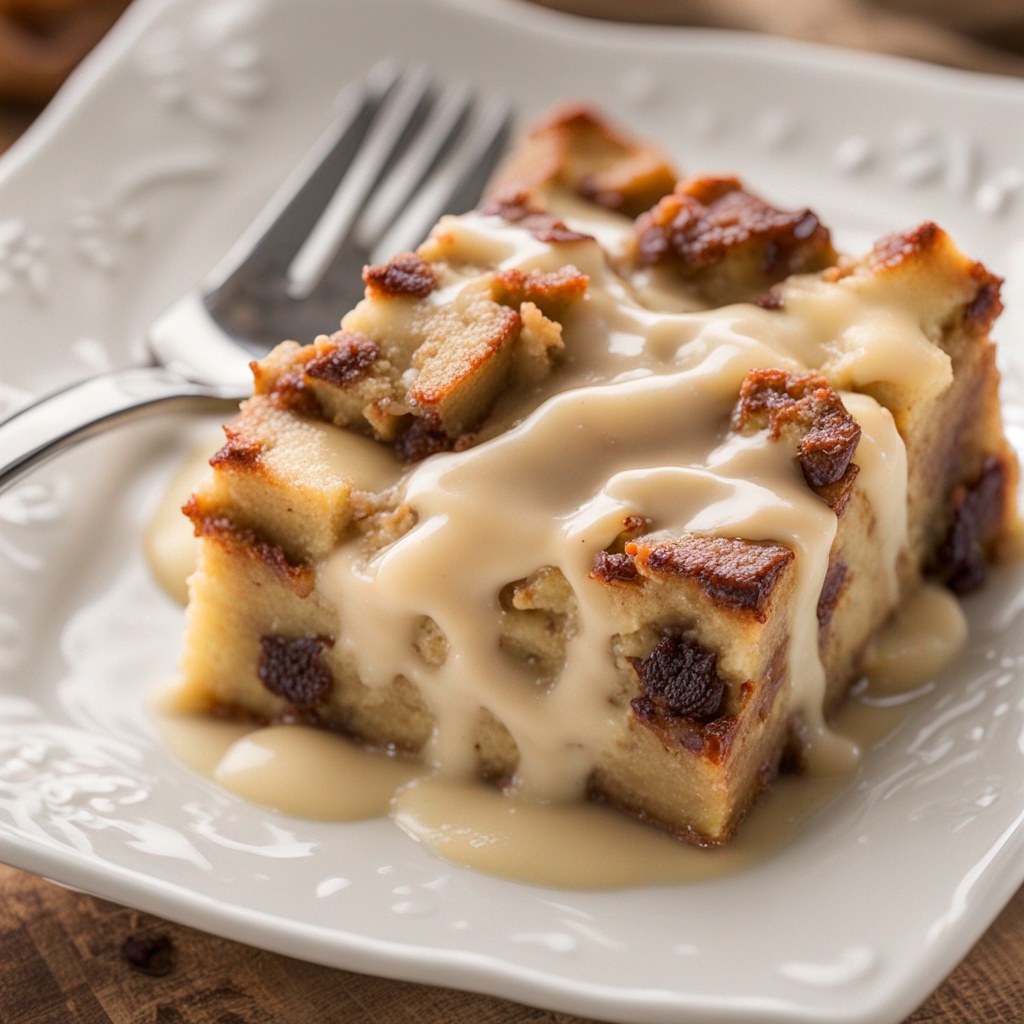 Keto-friendly version of Grandma's Old Fashioned Bread Pudding, freshly baked and golden brown, served in a rustic ceramic dish, perfect for a low-carb dessert option.