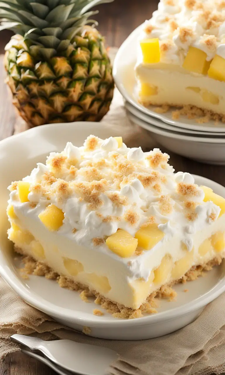 Decorative serving suggestion for Pineapple Cream Dessert.