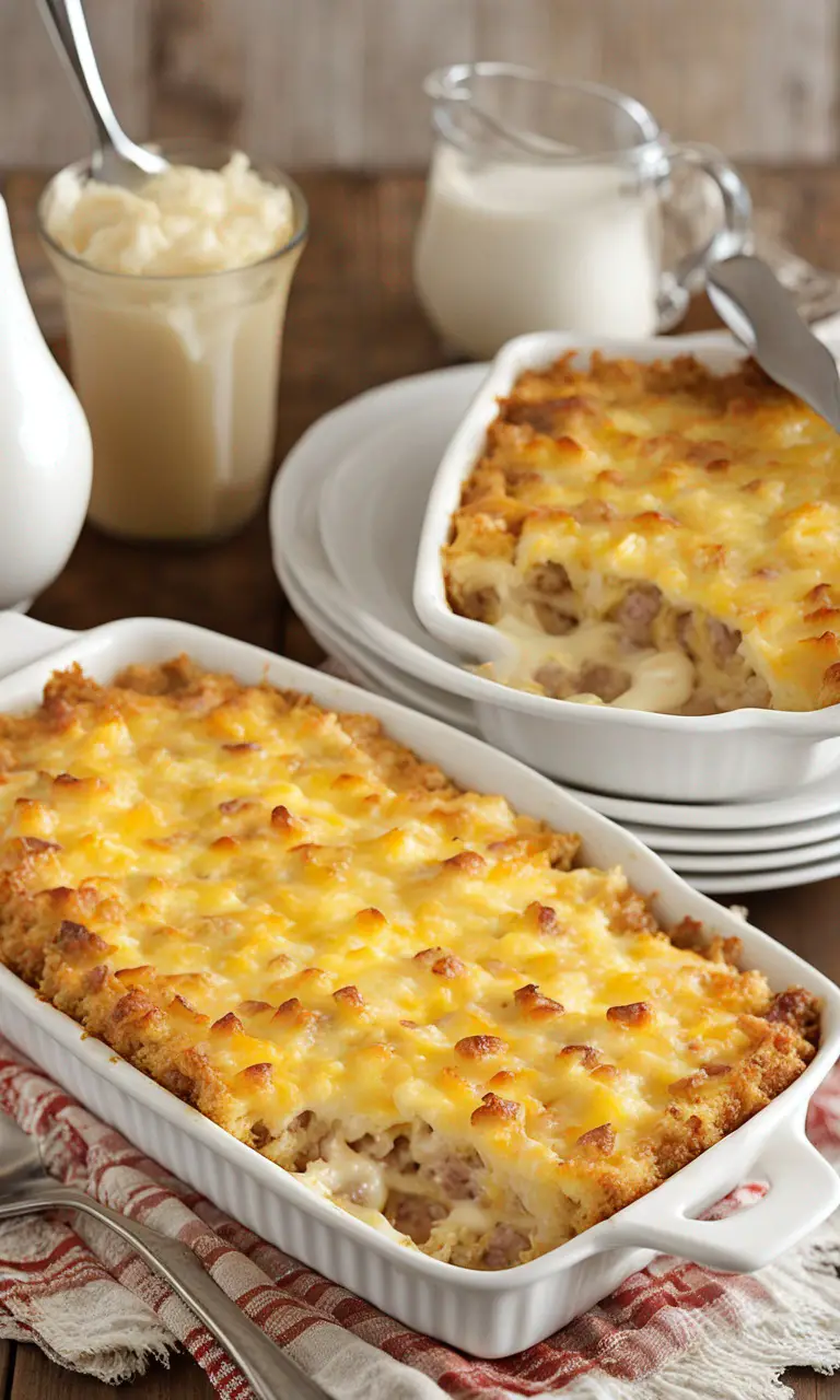 Sausage, Egg, and Cream Cheese Hash Brown Casserole Pin for Pinterest
