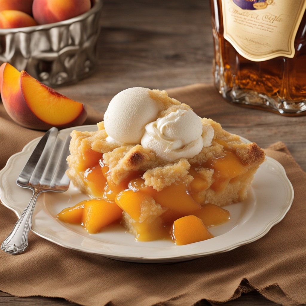Premium Crown Royal Peach Cobbler dessert, perfect for gourmet baking enthusiasts.