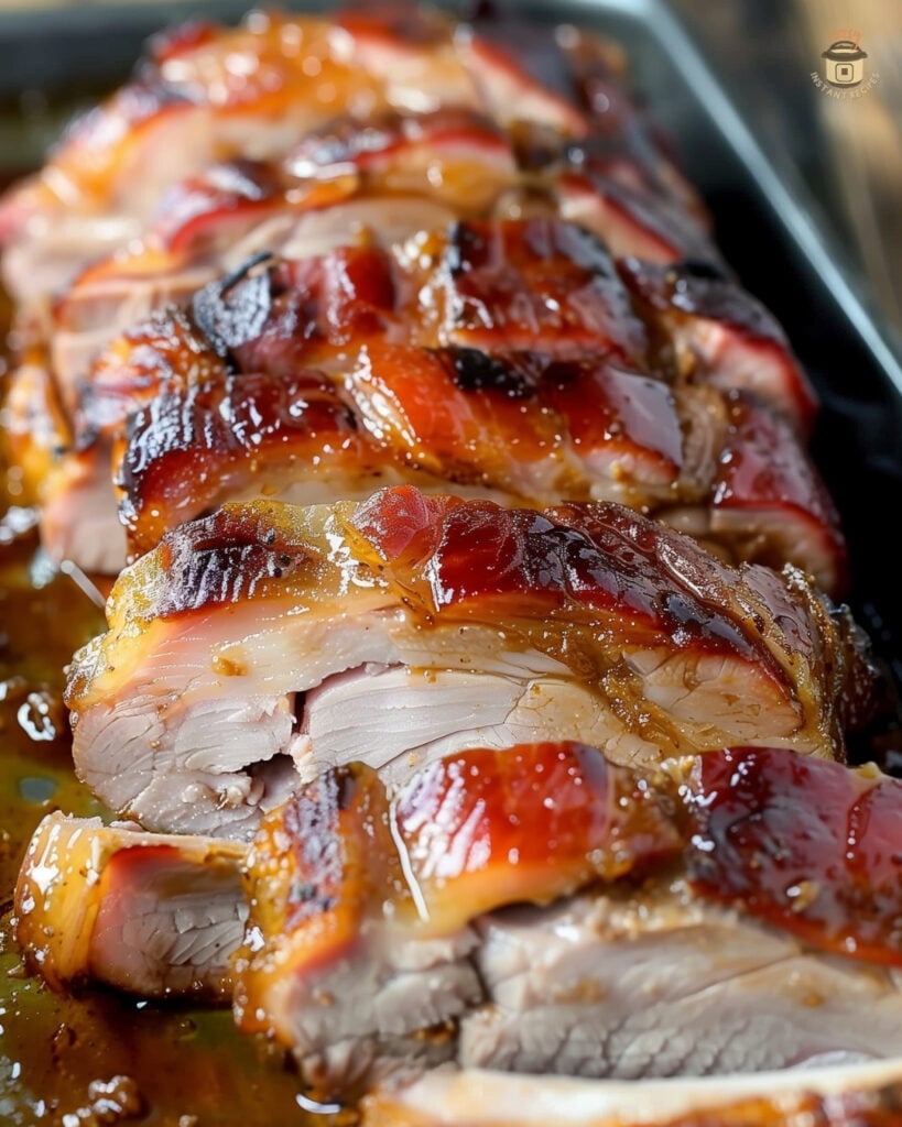 Bacon-wrapped pork loin in oven