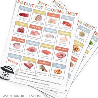 FREE Printable Instant Pot Cooking Times Sheet - Meat, Beans, Veggies