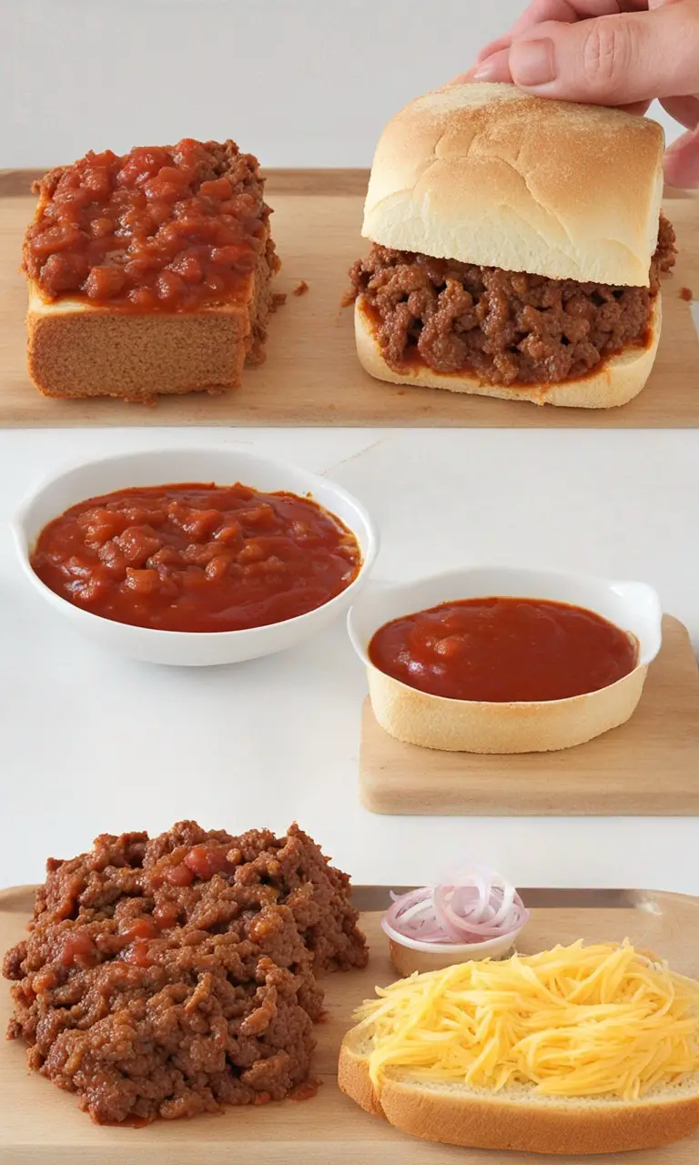 Close-up of Sloppy Joe mix with melting cheddar on Texas Toast.