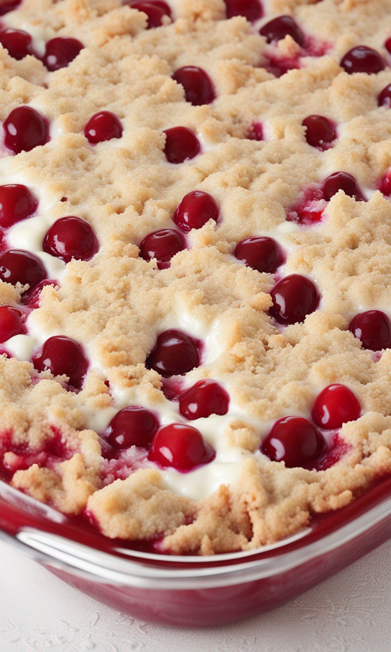 Luscious cherry pie filling topping over cream layer.