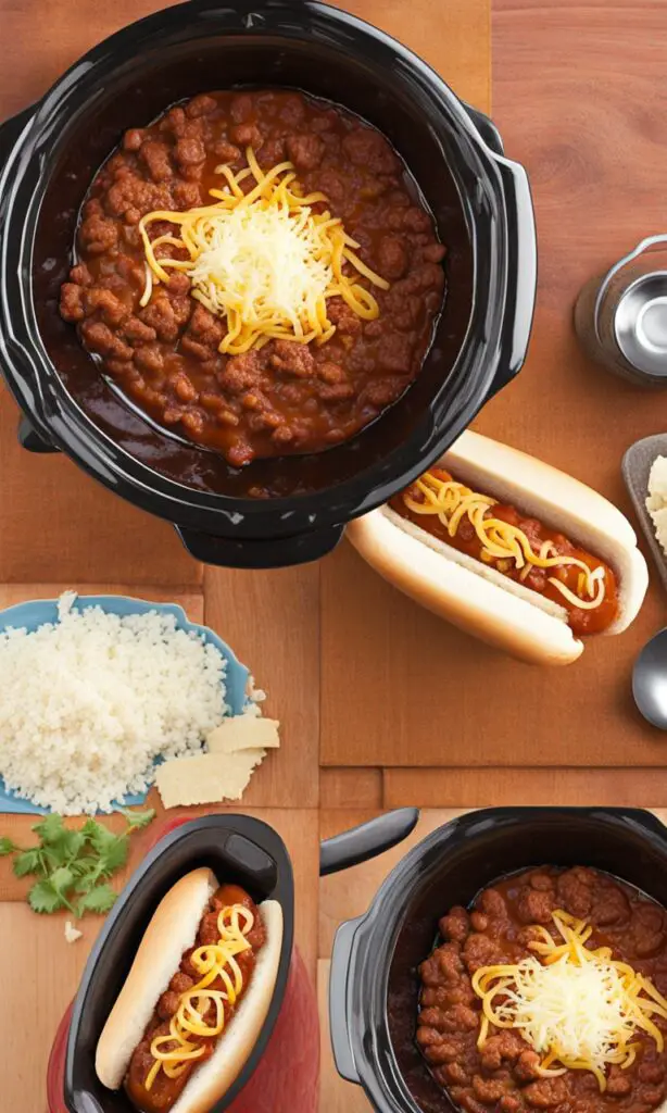 Delicious hot dog generously topped with homemade crockpot chili.