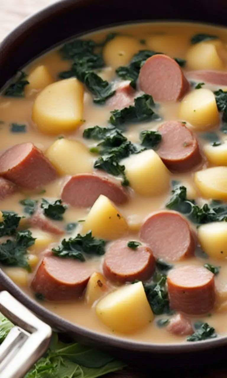 Creamy Kielbasa Soup with fresh parsley garnish.