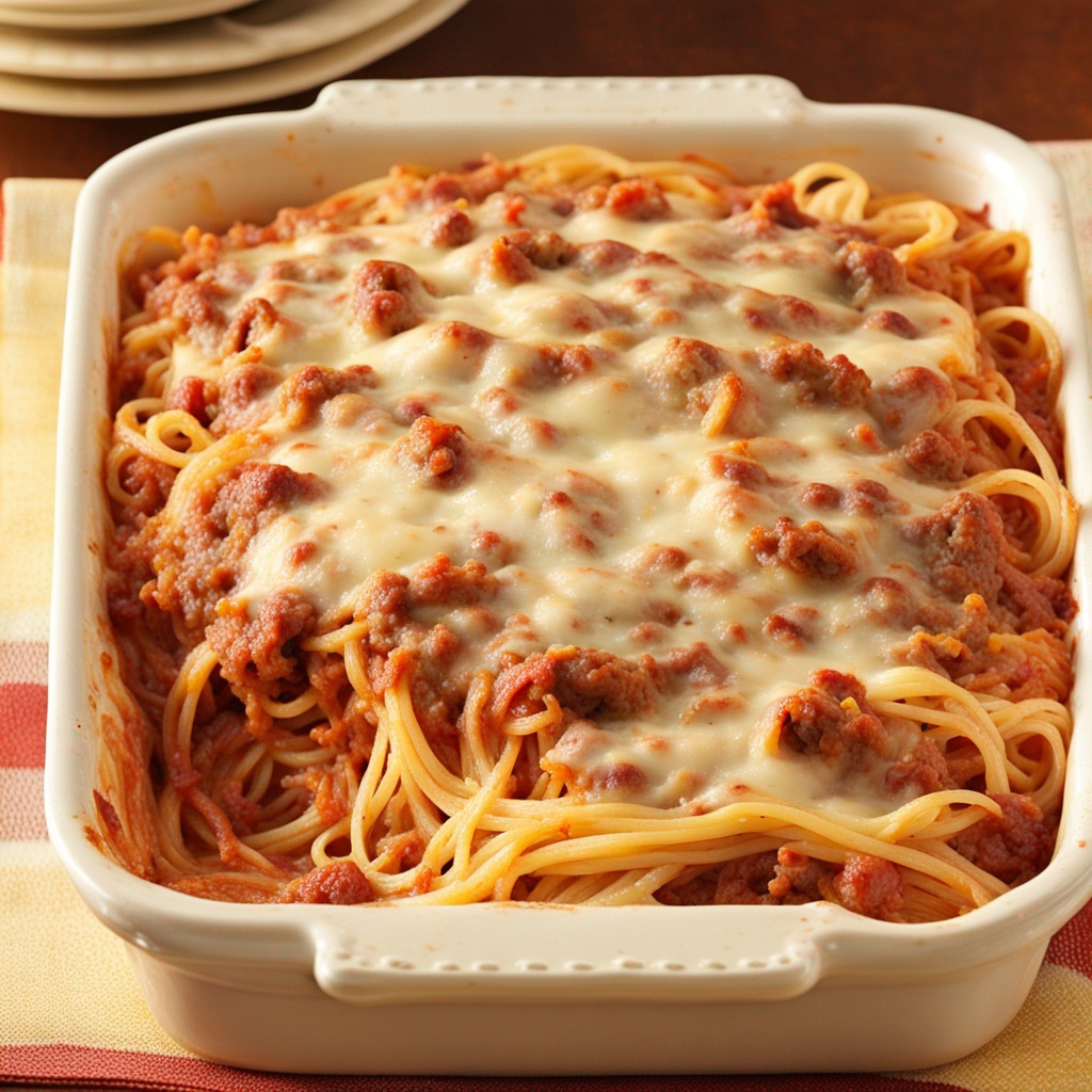 Million Dollar Spaghetti Casserole fresh from the oven.