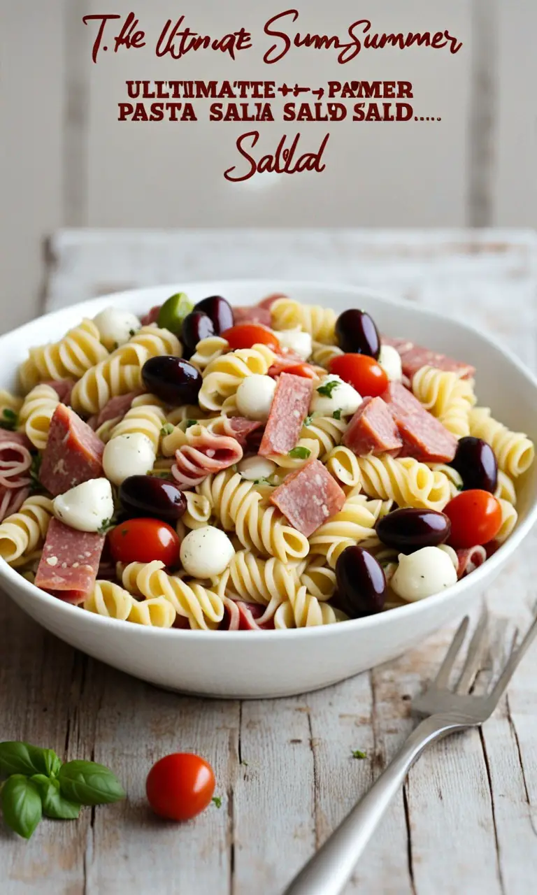 Close-up shot of cherry tomatoes and mozzarella in pasta salad.