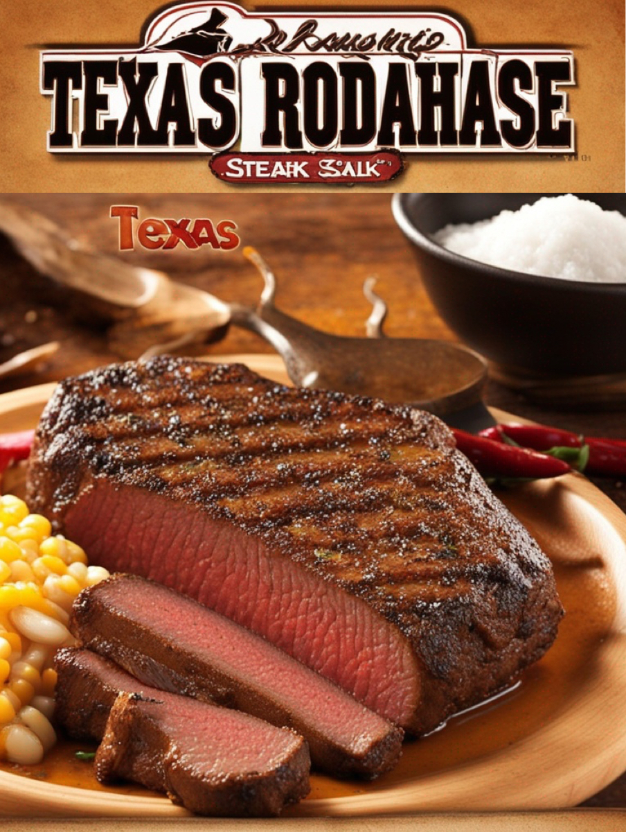 Perfectly grilled steak with prominent sear marks, seasoned with Texas Roadhouse mix.