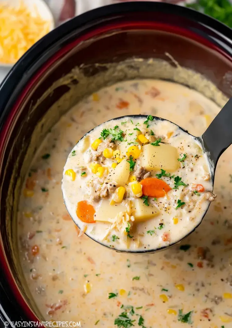 Crockpot Creamy Potato and Hamburger Soup