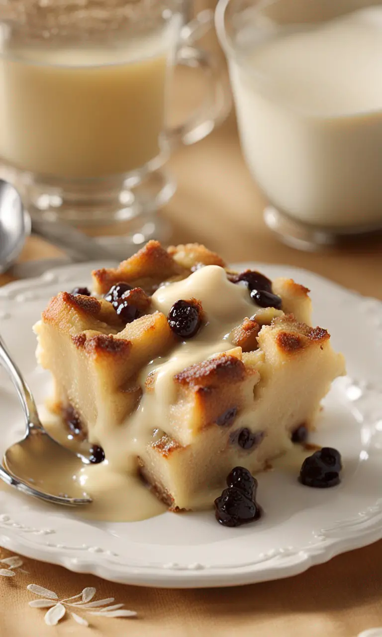 Close-up of the perfectly golden crust on bread pudding… Pin for Pinterest