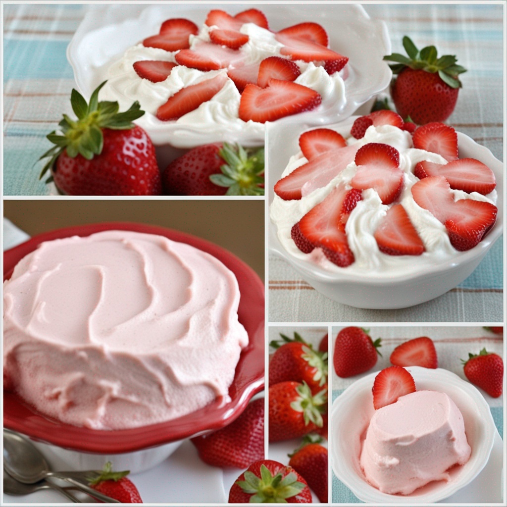 Layers of angel food cake in strawberry pudding preparation.
