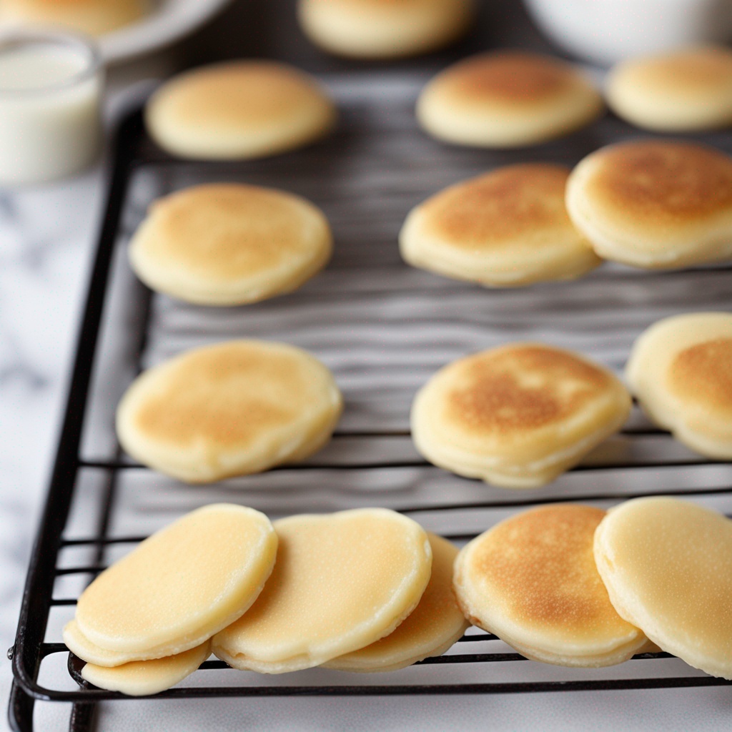 Golden-Brown Mini Pancakes on Skillet.