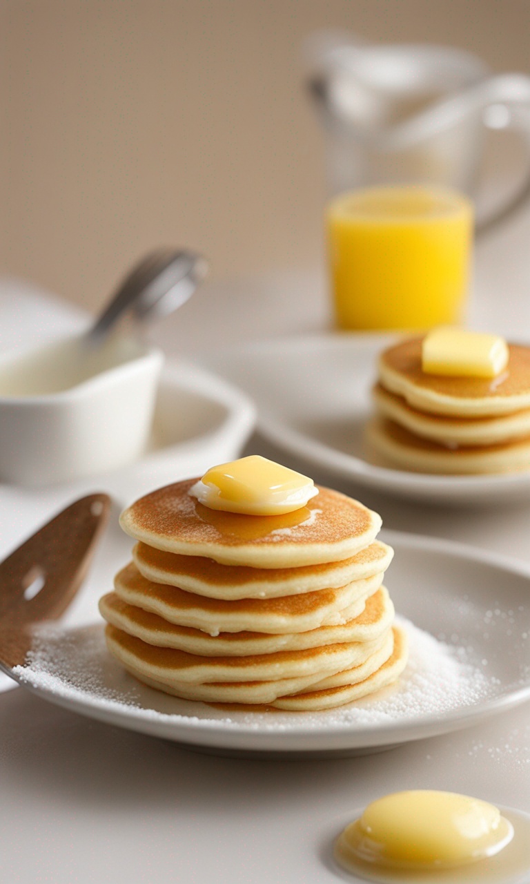 Fluffy Mini Pancake Pile with Honey Drizzle.