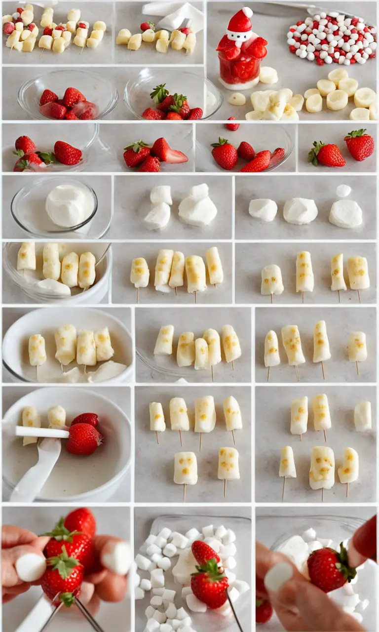 Step-by-Step Preparation of Banana Santa Skewers.