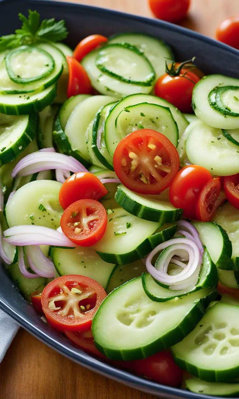 Marinated Cucumbers, Onions, and Tomatoes Recipe Pin for Pinterest