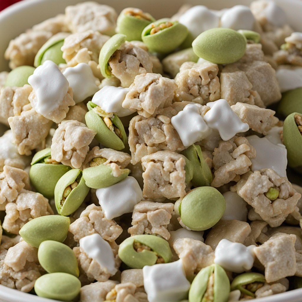Close-up of delicious Pistachio Puppy Chow.