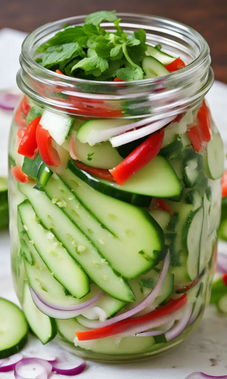 Refreshing Cucumber Salad in a Jar Pin for Pinterest
