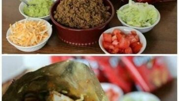 Ingredients for Walking Tacos recipe spread out on kitchen counter.