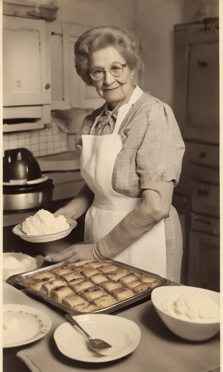 Vintage photo of My Grandma with her original bread pudding recipe