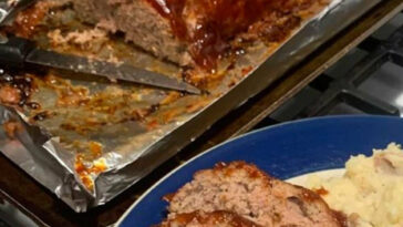 Freshly baked brown sugar meatloaf, perfect blend of sweet and savory flavors.