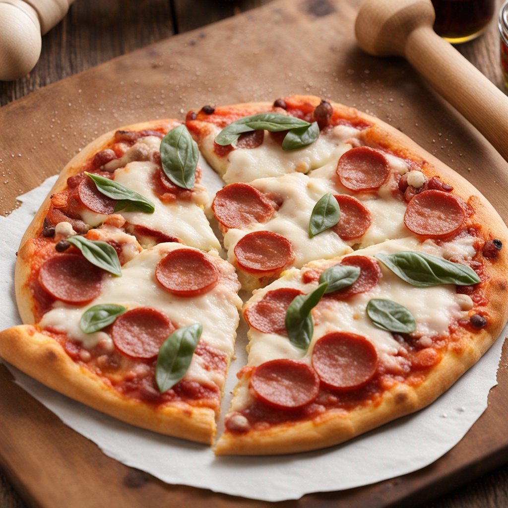 Freshly baked homemade pizza on table