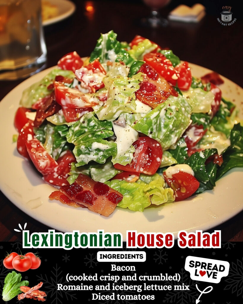 Colorful and nutrient-rich Lexingtonian House Salad featuring diced tomatoes and crumbled bacon on a bed of mixed greens