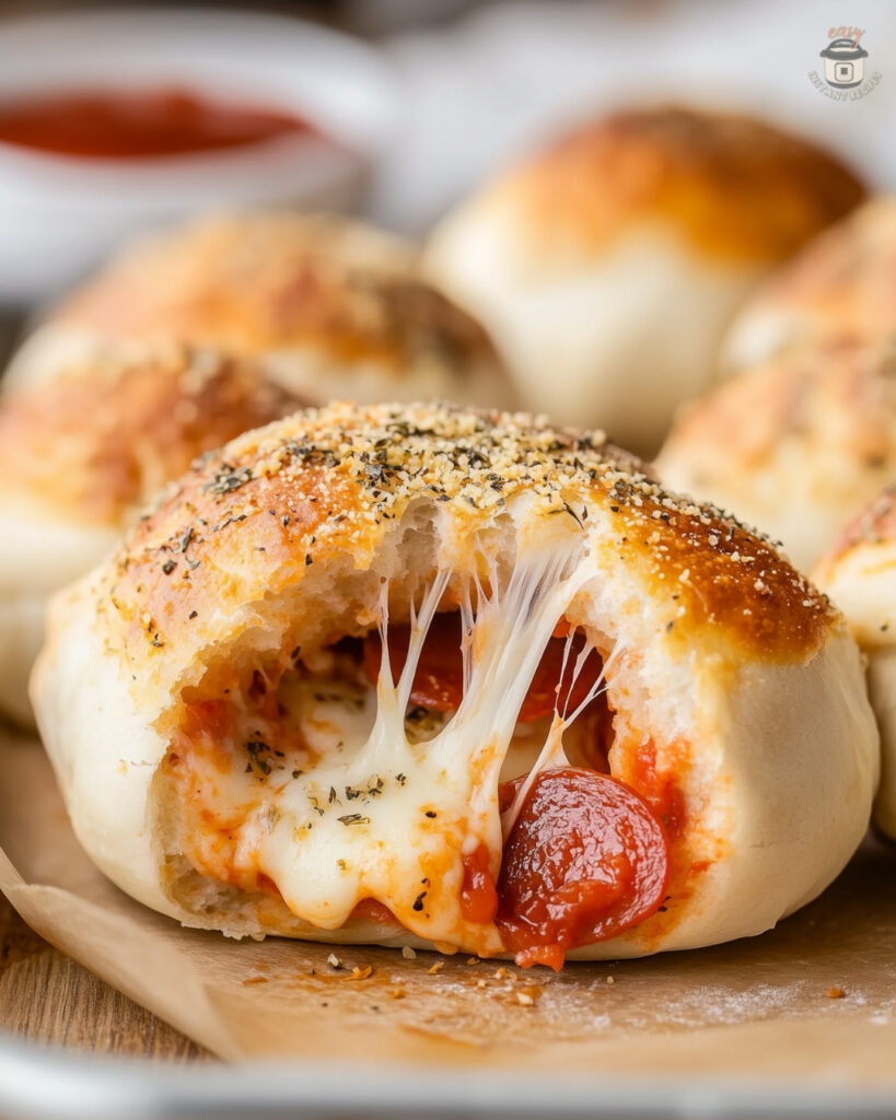 Cheesy pepperoni pizza bombs with melted mozzarella and crispy golden crust – perfect easy snack for pizza night.