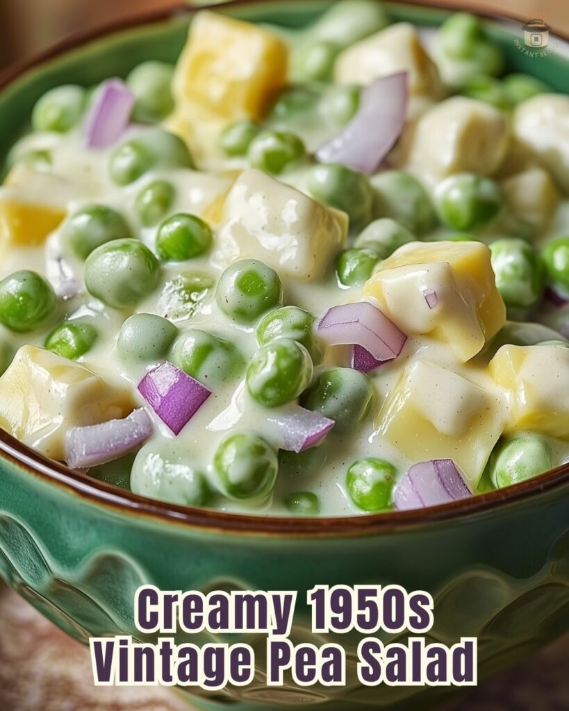 Step back in time with our 1950s Classic Old Fashioned Pea Salad! 🥗✨ Creamy, crunchy, and utterly delicious. Perfect for picnics, potlucks, and family gatherings. Try this vintage recipe today and taste the nostalgia! #VintageRecipes #ClassicSalad #ComfortFood