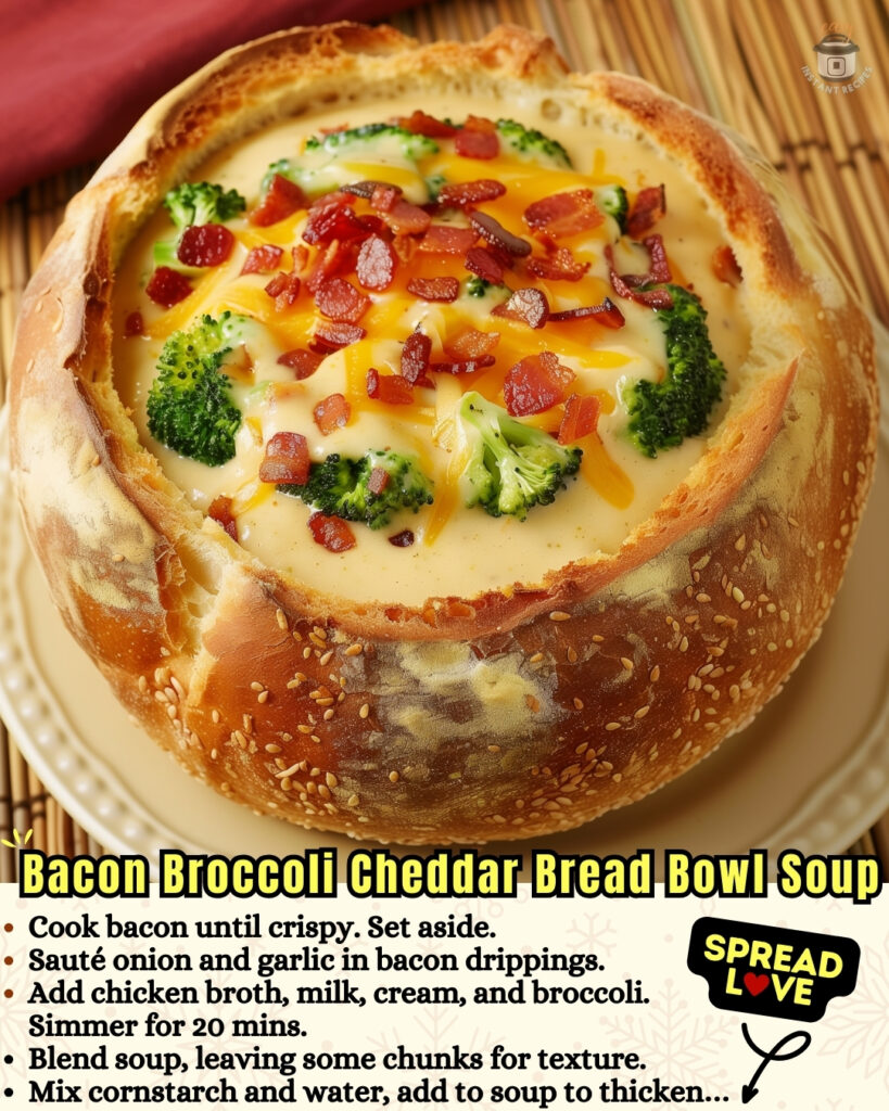 Discover the ultimate comfort food with our Bacon Broccoli Cheddar Bread Bowl 