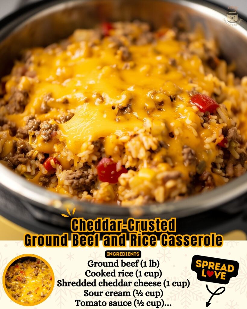 Cheddar-Crusted Ground Beef and Rice Casserole
