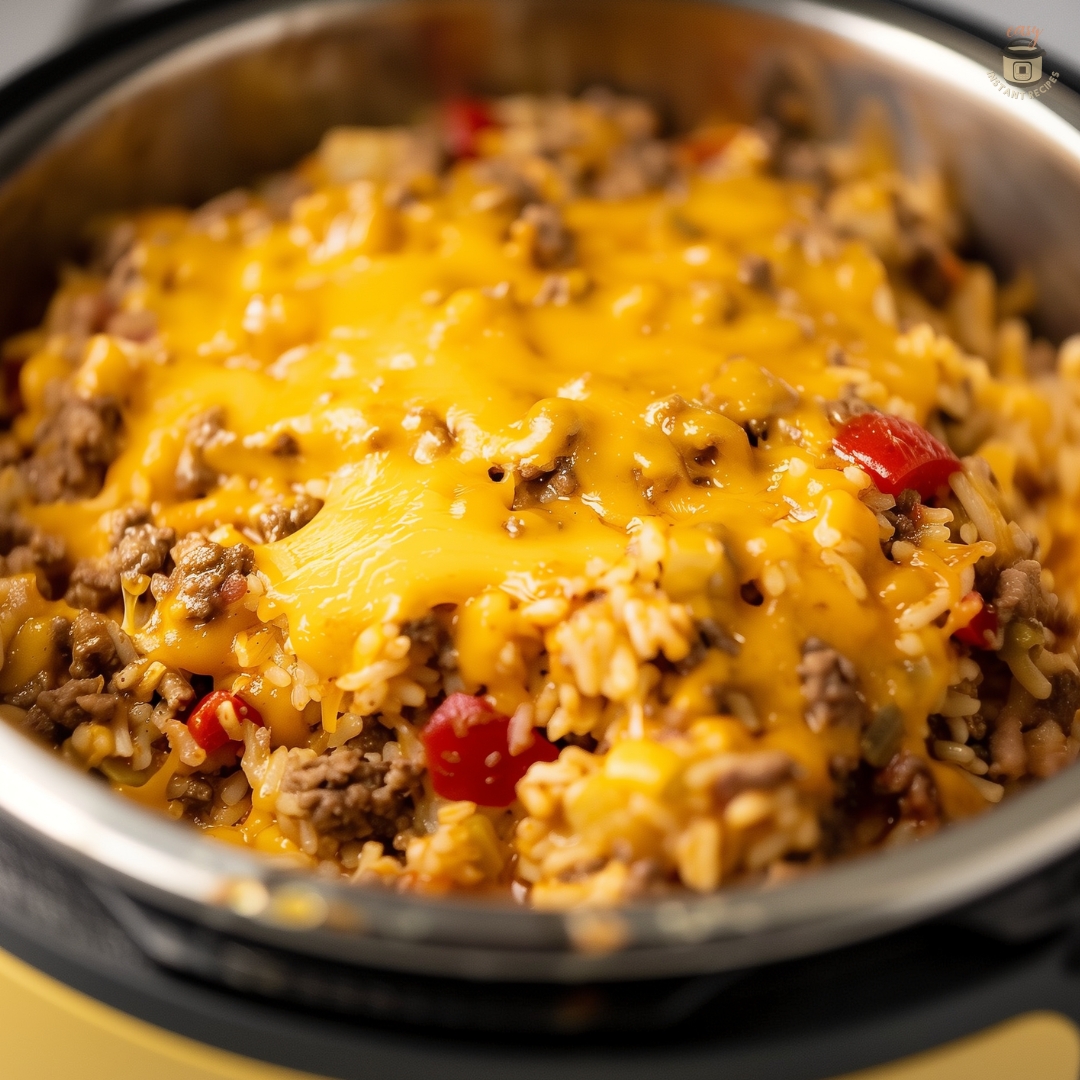 Delicious Cheddar-Crusted Ground Beef and Rice Casserole