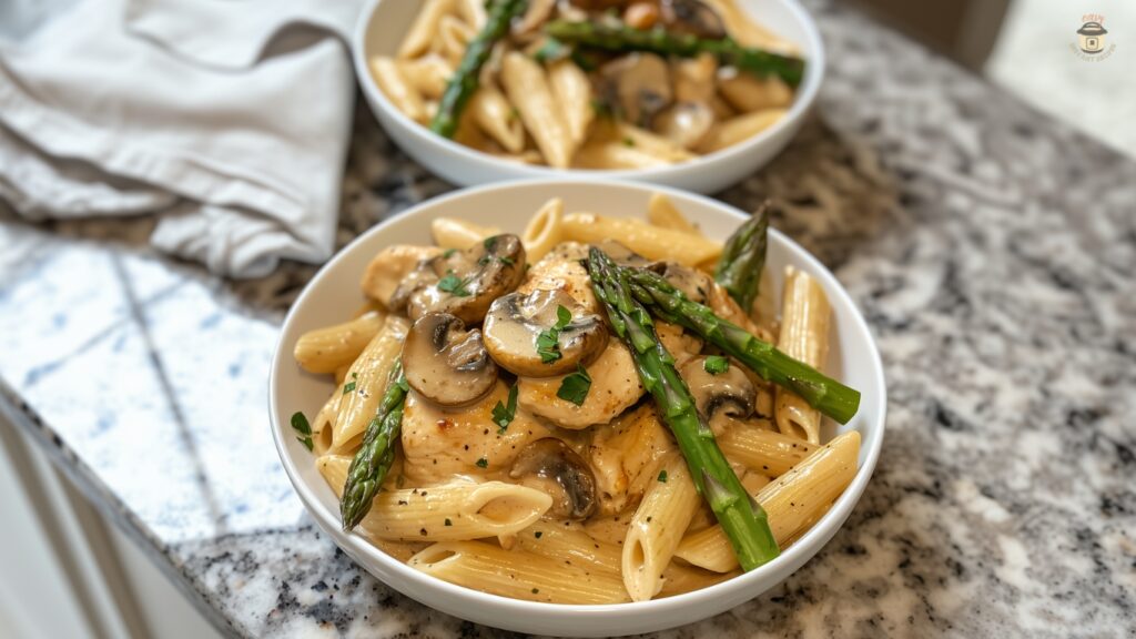 Creamy Mushroom Asparagus Chicken Pasta Recipe for Dinner