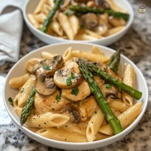 Creamy Mushroom Asparagus Chicken Pasta Recipe for Dinner