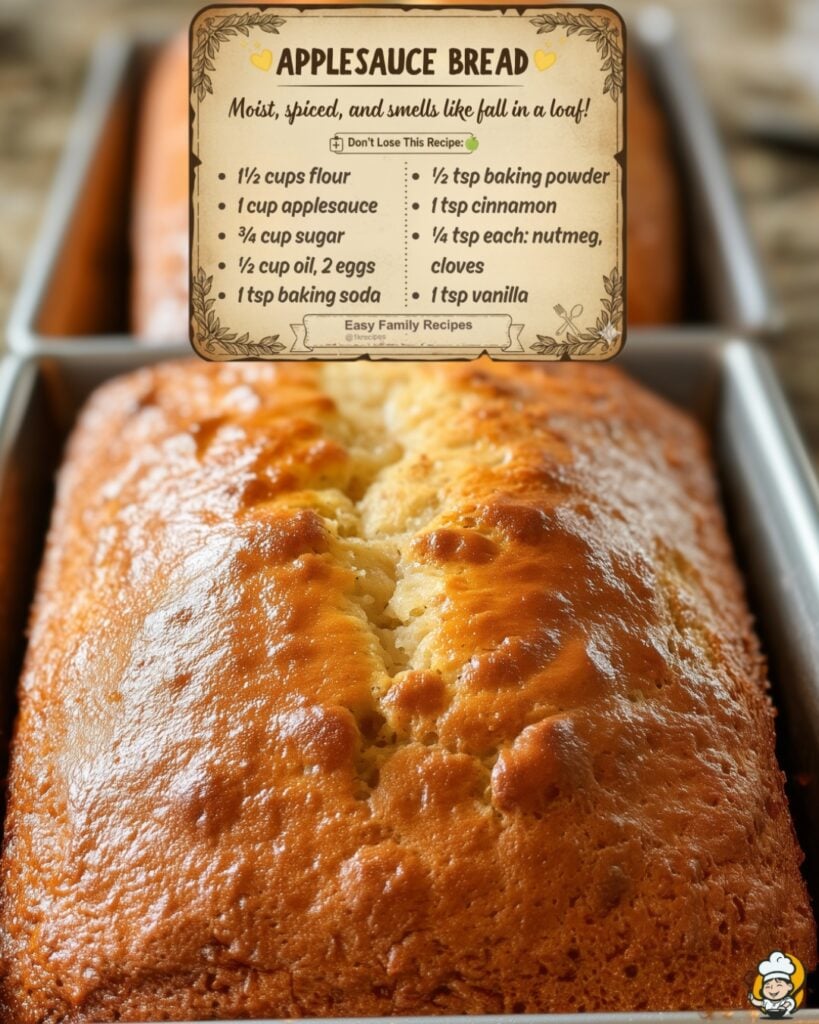 Make this easy Homemade Applesauce Bread for a cozy, moist loaf filled with warm spices and apples. Simple ingredients, big flavor, and that irresistible baked-apple aroma.