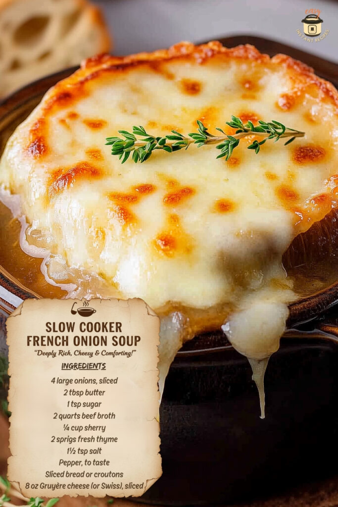 French Onion Soup in Slow Cooker – Cozy, Cheesy, and Effortless