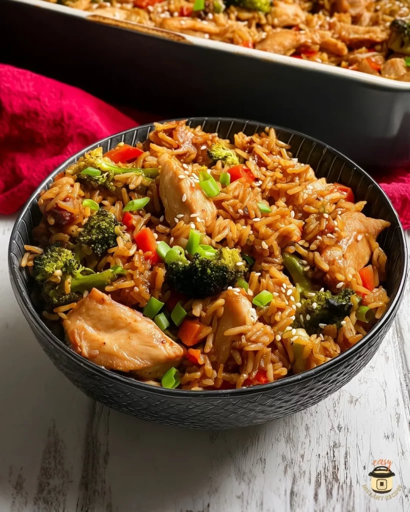 Teriyaki Chicken and Rice Casserole out of the oven.