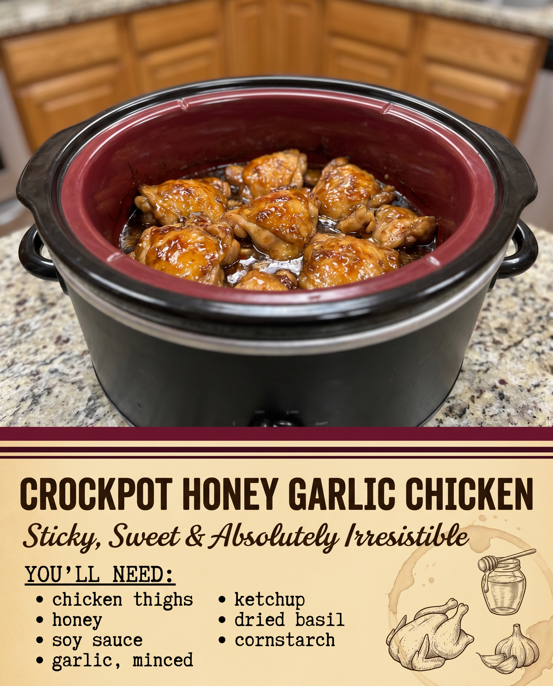 Crockpot Honey Garlic Chicken recipe card