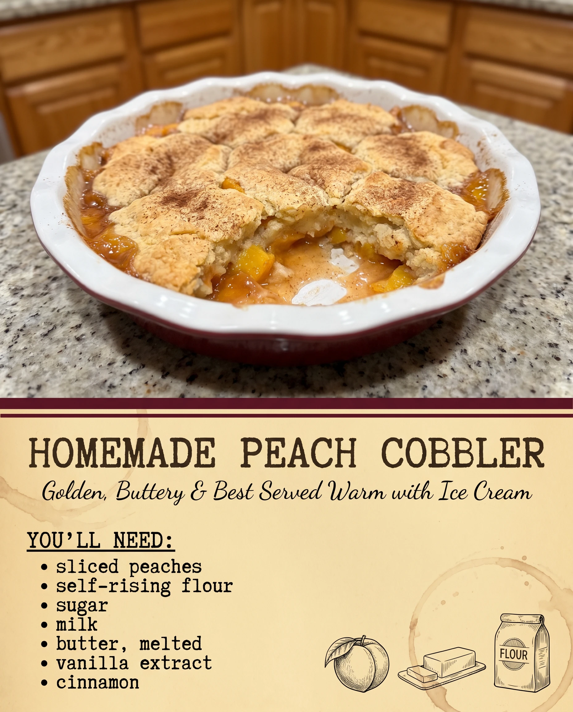 Homemade Peach Cobbler recipe card