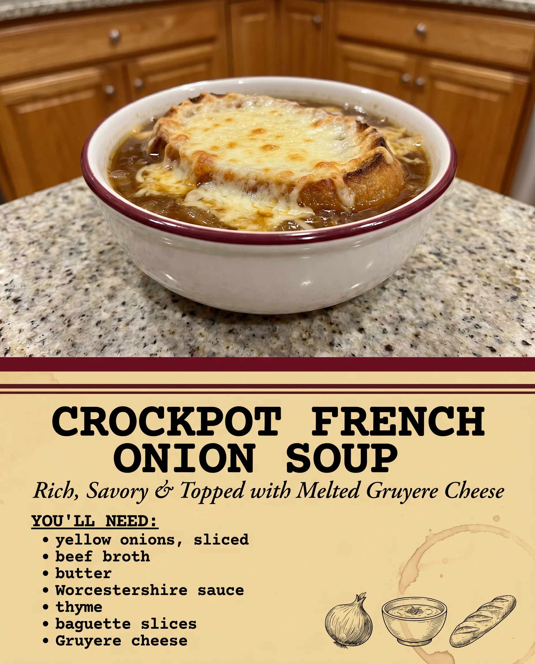 Crockpot French Onion Soup recipe card