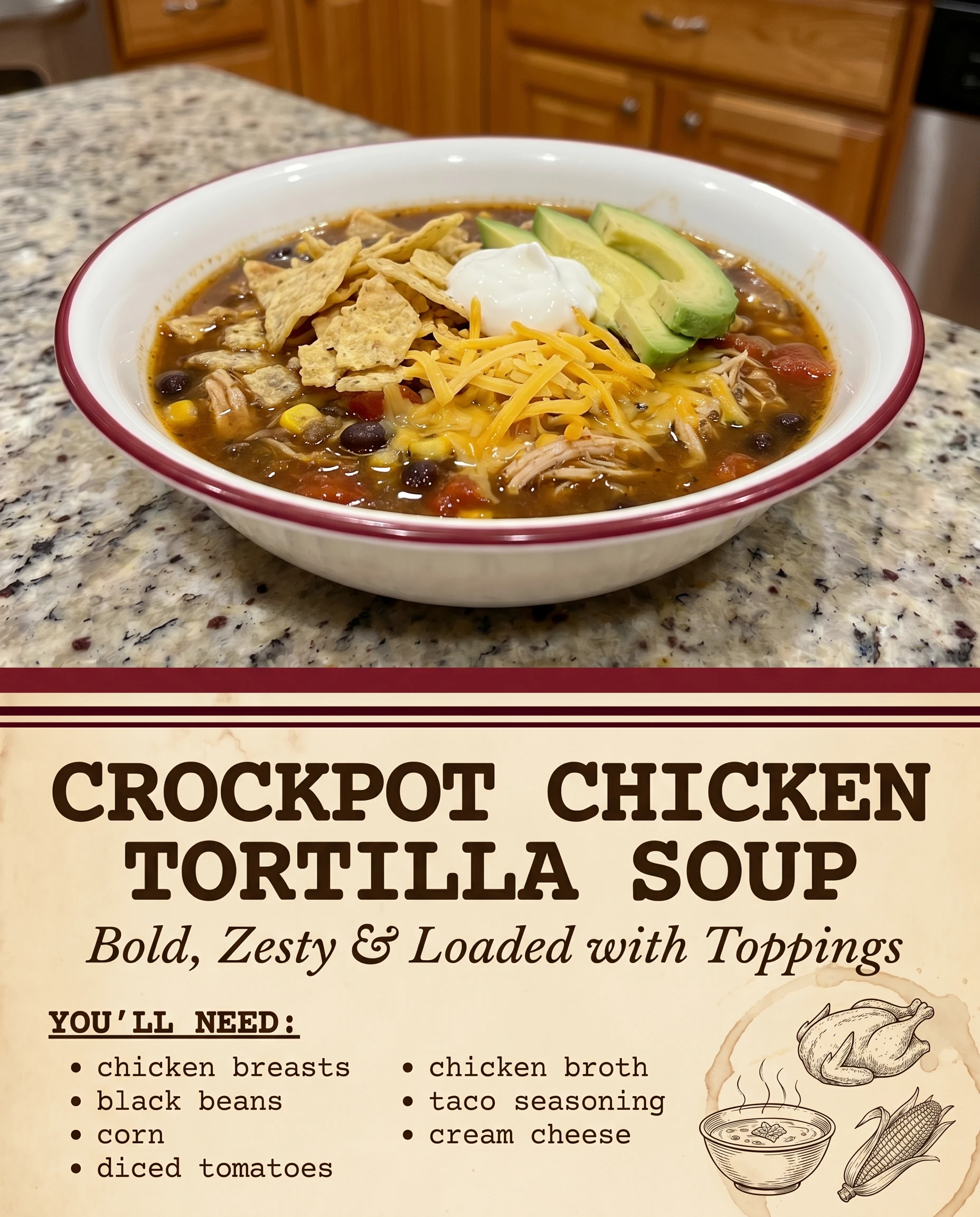 Crockpot Chicken Tortilla Soup recipe card