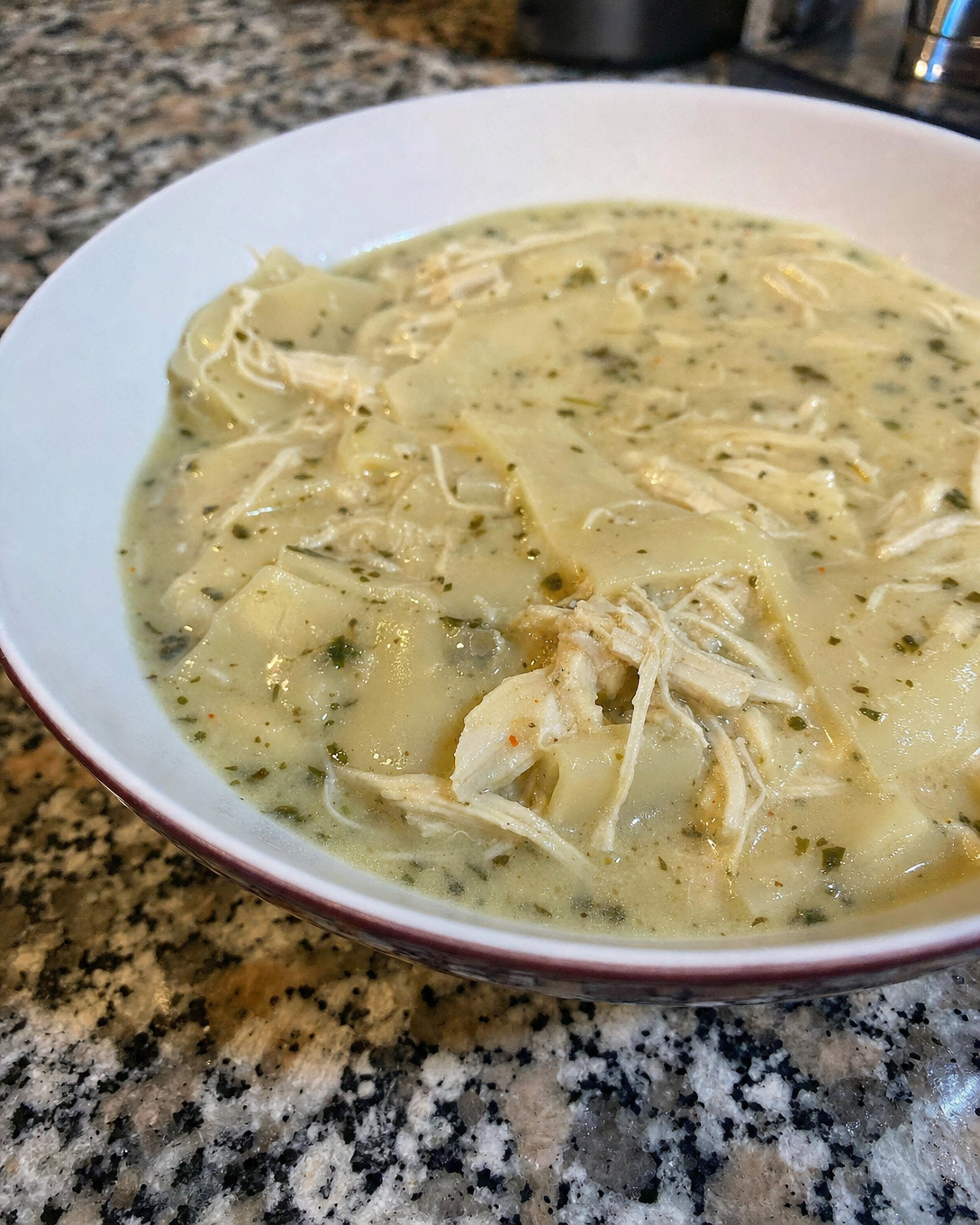 Crockpot White Chicken Lasagna Soup close up
