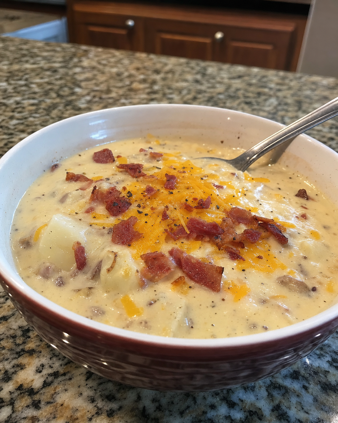 Crockpot Loaded Baked Potato Soup close up