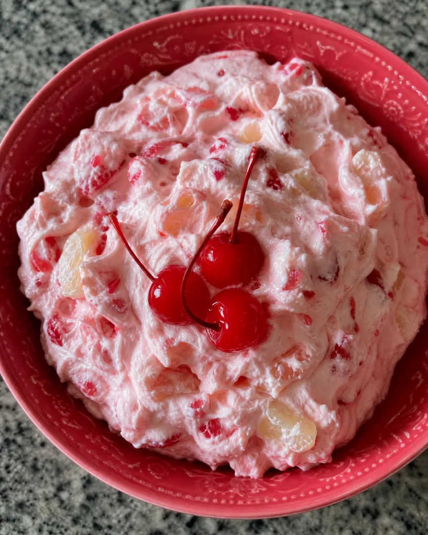 pink-cherry-jell-o-fluff-recipe-easy-no-bake-desse-5